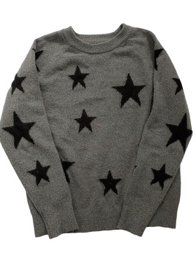 Star  round  neck  knitted   sweater星星圆领短款长袖针织毛衣