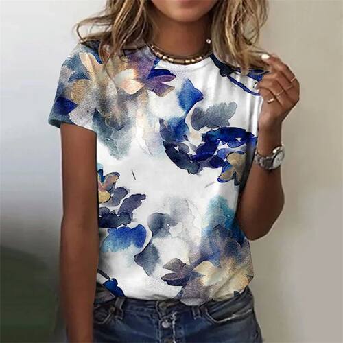 晕染印花短袖T恤Dyeing printed short sleved T-shirt for women