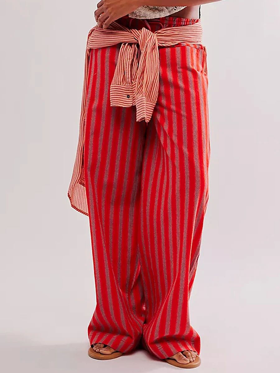 Striped printed drawstring wide leg pants 条纹印花抽绳阔腿裤