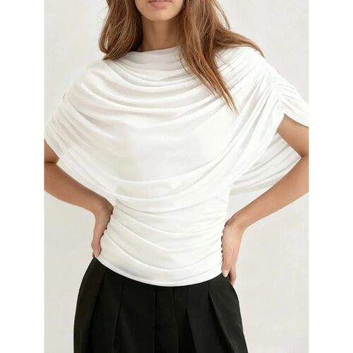 围巾领垂褶无袖收腰上衣女 Scarf collar pleated sleeveless top