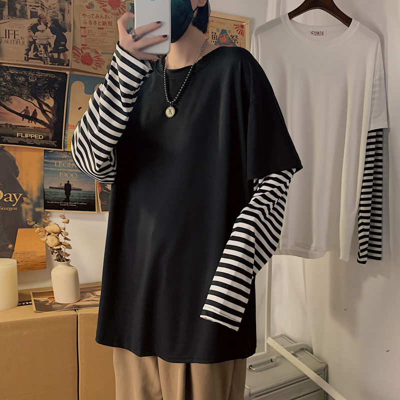 Loose Striped Fake Two Piece Long Sleeves宽松条纹假两件长袖-封面