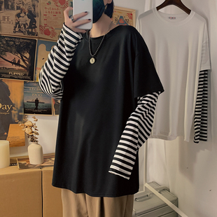 Piece Long Fake Two Striped Sleeves宽松条纹假两件长袖 Loose