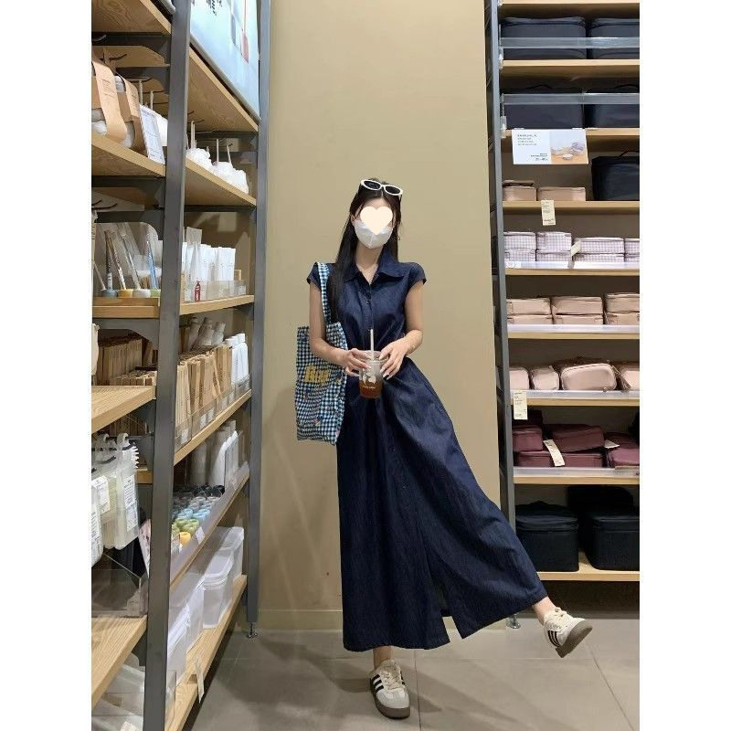 巨好看蓝色连衣裙女夏新款感大码胖mm十三行显瘦绝美裙子