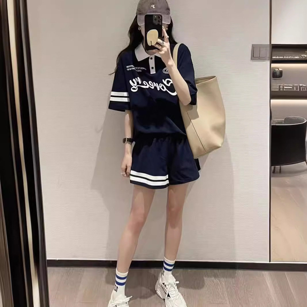 polo领休闲运动时尚套装女装高级感夏季韩版宽松短袖短裤两件套潮