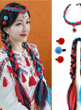 爱莉丝民族风手工编织彩色马尾辫