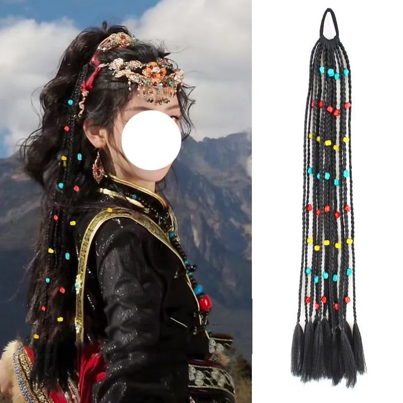 藏式毛线辫彩色珠子装饰马尾假发绑带式民族风流苏辫子发饰,美发护发/假发,马尾,淘宝优惠券,粉丝福利购,淘宝优惠卷