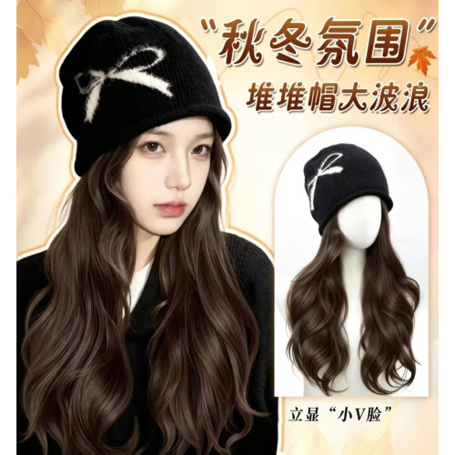 假发帽子女一体2026秋冬针织帽假发全头套自然大波浪仿真发假发套
