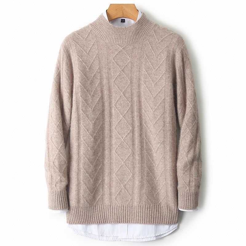 24秋冬新款纯羊绒衫男半高领加厚提花毛衣宽松大码休闲打底羊毛衫,男装,羊绒套衫,淘宝优惠券,粉丝福利购,淘宝优惠卷