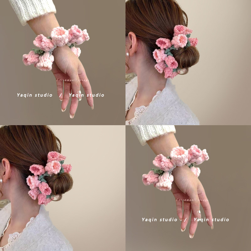 粉色铃兰!毛线粉铃兰大肠发圈!纯手工钩织铃兰花扎马尾皮筋女夏,户外/登山/野营/旅行用品,旅行发卡,淘宝优惠券,粉丝福利购,淘宝优惠卷