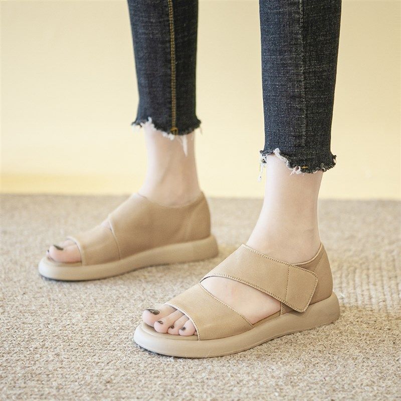 真皮休闲凉鞋女2023年夏季新款平底露趾舒适百搭女士防滑妈妈鞋子,女鞋,罗马凉鞋,淘宝优惠券,粉丝福利购,淘宝优惠卷