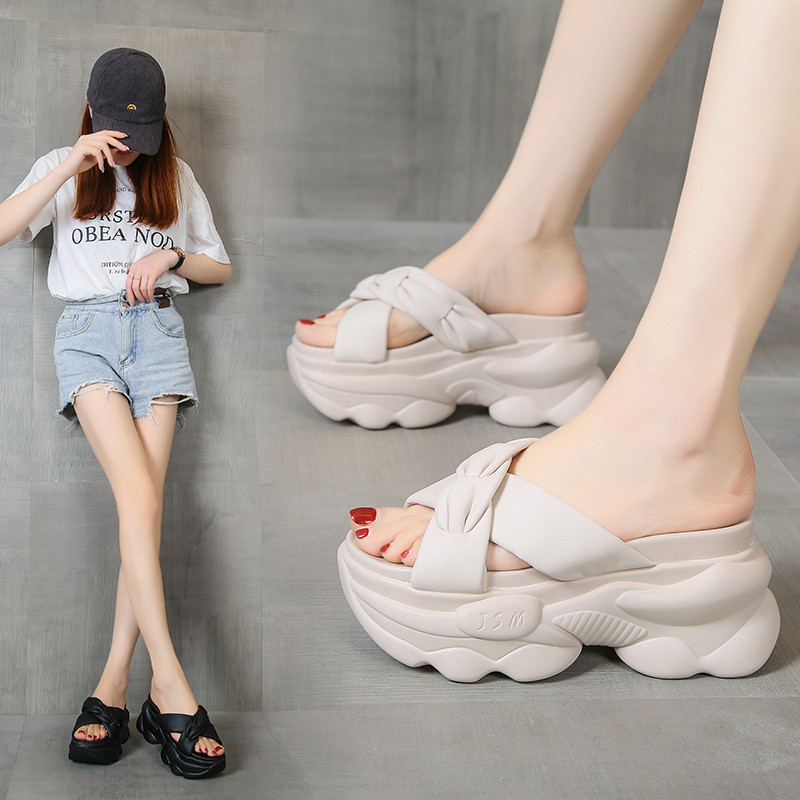 拖鞋女夏季外穿2025年新款交叉厚底鞋拖仙女风网红增高跟一字凉拖,女鞋,一字拖,淘宝优惠券,粉丝福利购,淘宝优惠卷