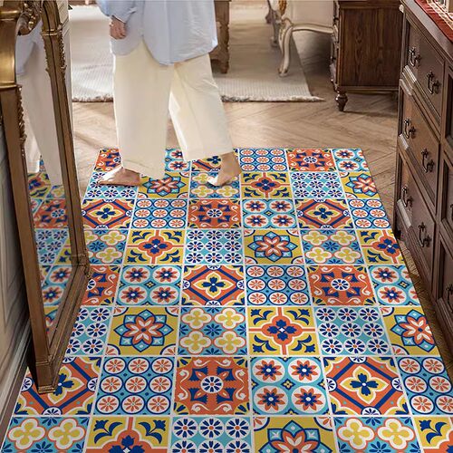 花砖地垫入户门垫pvc可擦免洗裁剪玄关皮革脚垫耐脏进门门口地毯