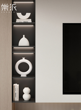现代简约高级感电视柜酒柜装饰摆件家居客厅艺术白色陶瓷套装摆设