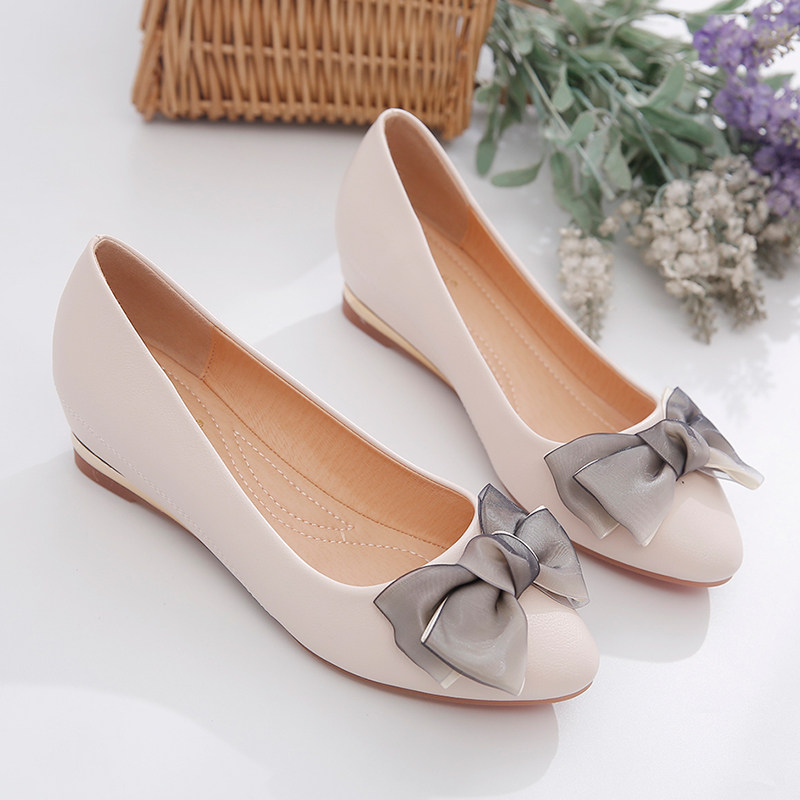 坡跟豆豆鞋女2023春季新款软底防滑妈妈鞋浅口百搭软皮内增高单鞋,女鞋,浅口单鞋,淘宝优惠券,粉丝福利购,淘宝优惠卷