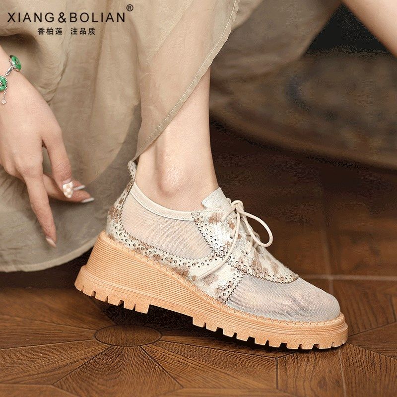 欧货网面透气松糕洞洞单鞋女2024春夏新款防水台真皮厚底凉鞋,女鞋,深口单鞋,淘宝优惠券,粉丝福利购,淘宝优惠卷