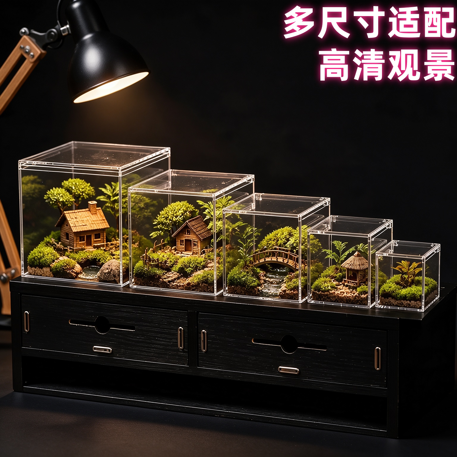 苔藓闷养盒生态瓶创意缸微景缸桌面雨林缸造景diy材料亚克力透明