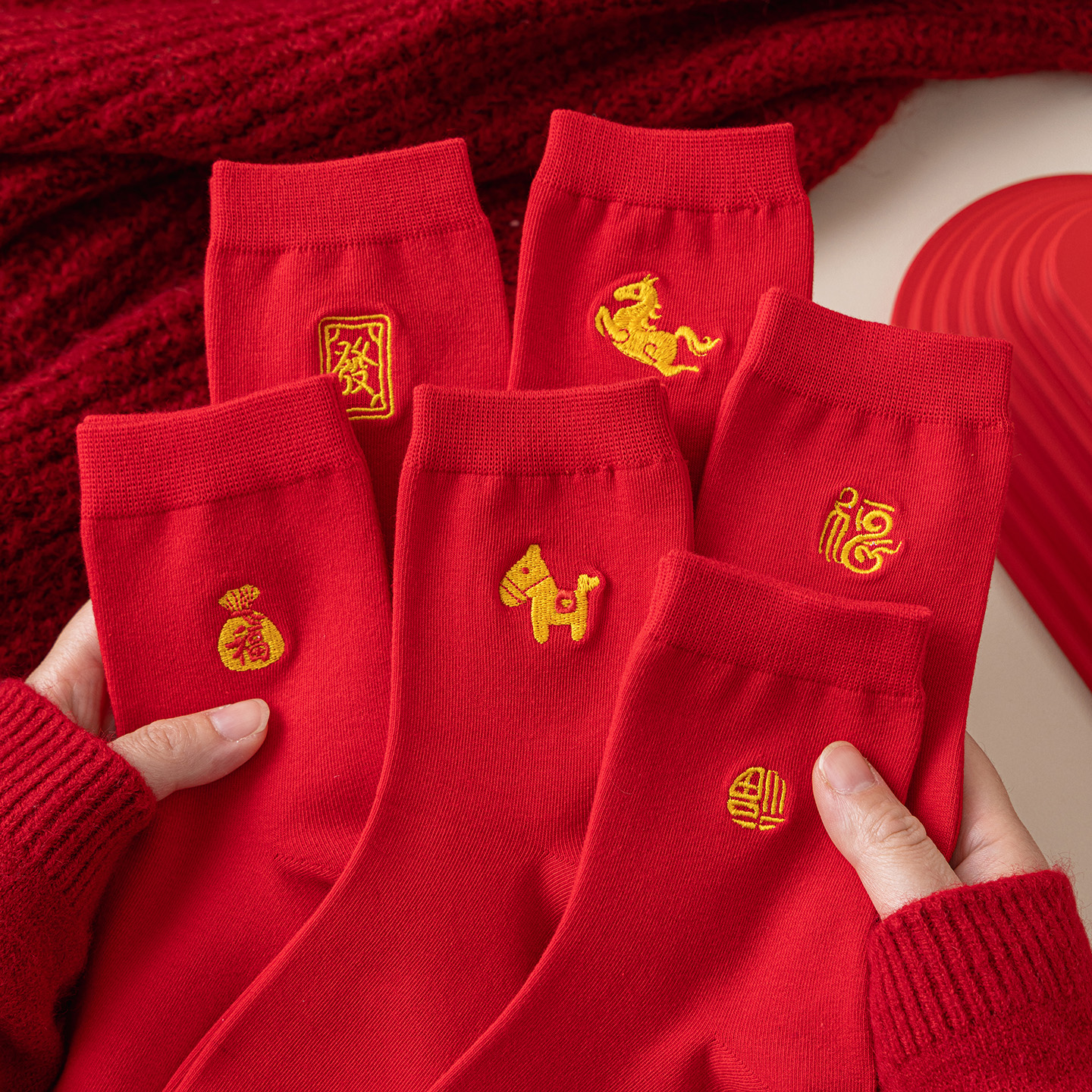 大红色本命年袜子男女款情侣结婚