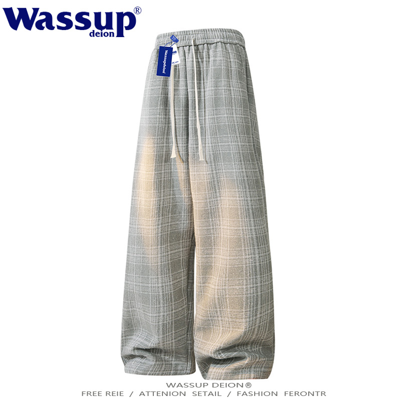 条纹格子休闲裤男秋冬季加绒卫裤