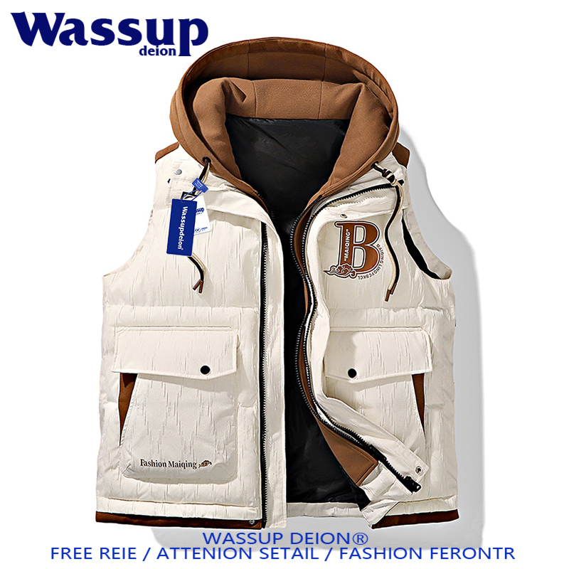 嘻哈印花无袖保暖假两件马甲外套