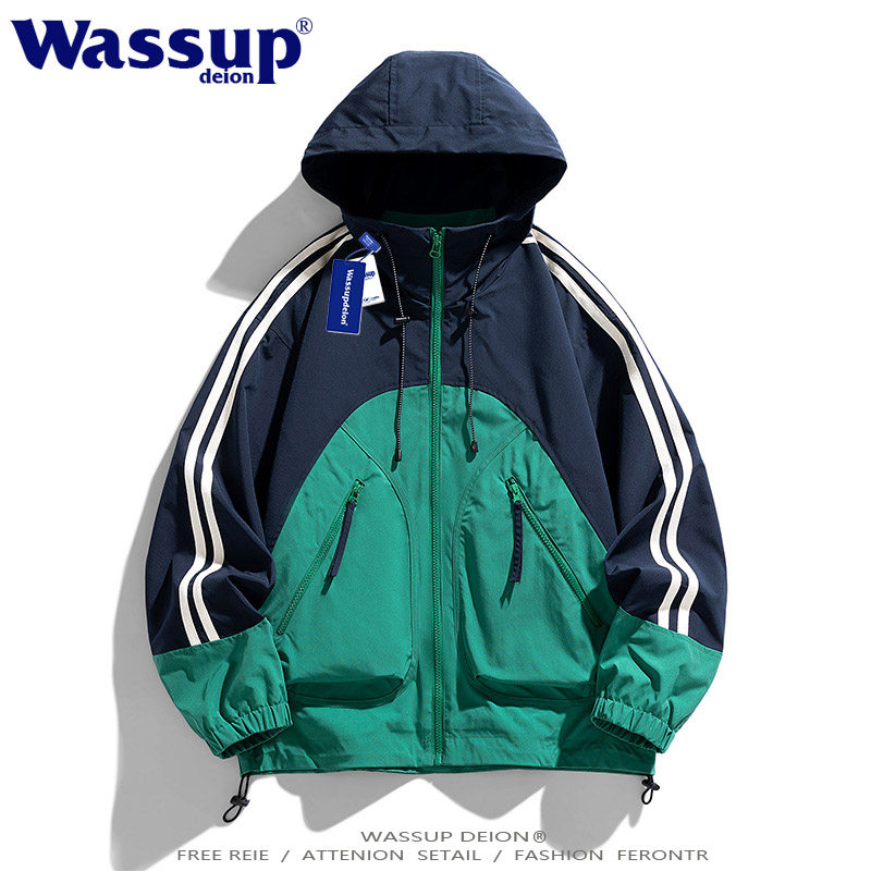wassupdeion多巴胺山系户外冲锋衣男女同款外套拼接工装连帽夹克