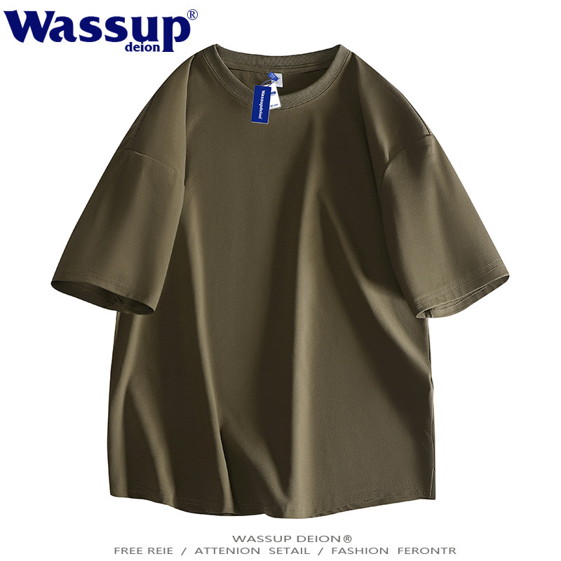 wassupdeion日系简约短袖T恤男夏季纯色青少年百搭休闲半袖上衣