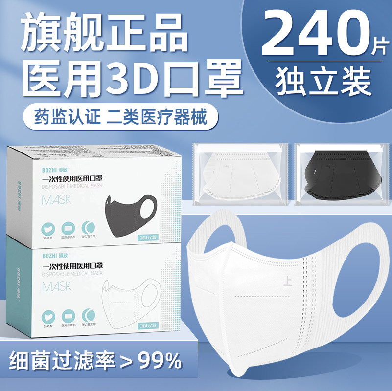 医用口罩3d立体黑色白色一次性医疗官方正品男潮款女秋冬季高颜值