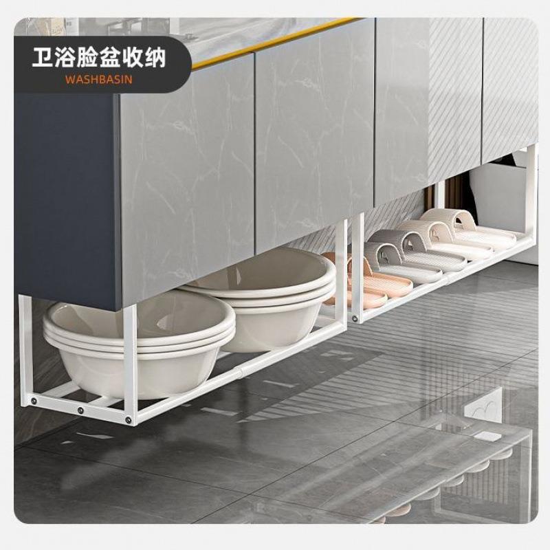 脸盆可伸缩收纳架盆浴室柜下盆架卫生间免打孔洗漱台式铁艺置物架