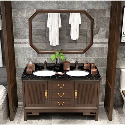 浴室柜一体盆新中式组合实木岩板卫生间洗手洗漱台轻奢古卫浴柜