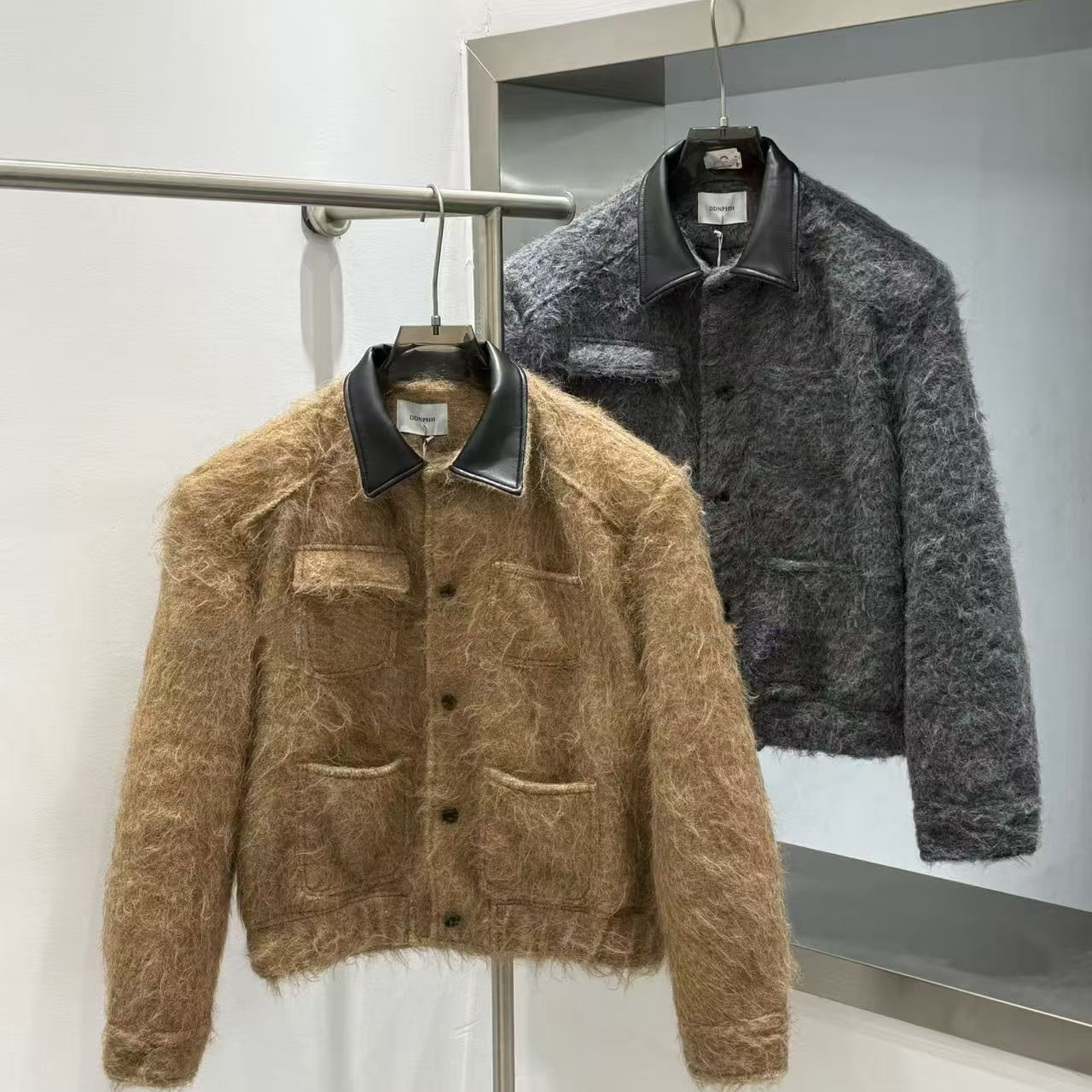 TMICC小众设计感拼接皮领夹克