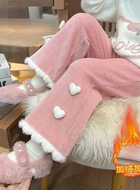 女童裤子喇叭裤加绒加厚秋冬儿童一体小女孩洋气休闲裤11发完