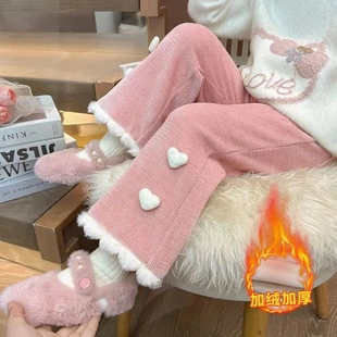 女童裤子喇叭裤加绒加厚秋冬儿童一体小女孩洋气休闲裤11发完