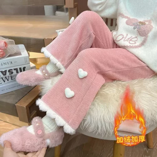 女童裤子喇叭裤加绒加厚秋冬儿童一体小女孩洋气休闲裤11发完