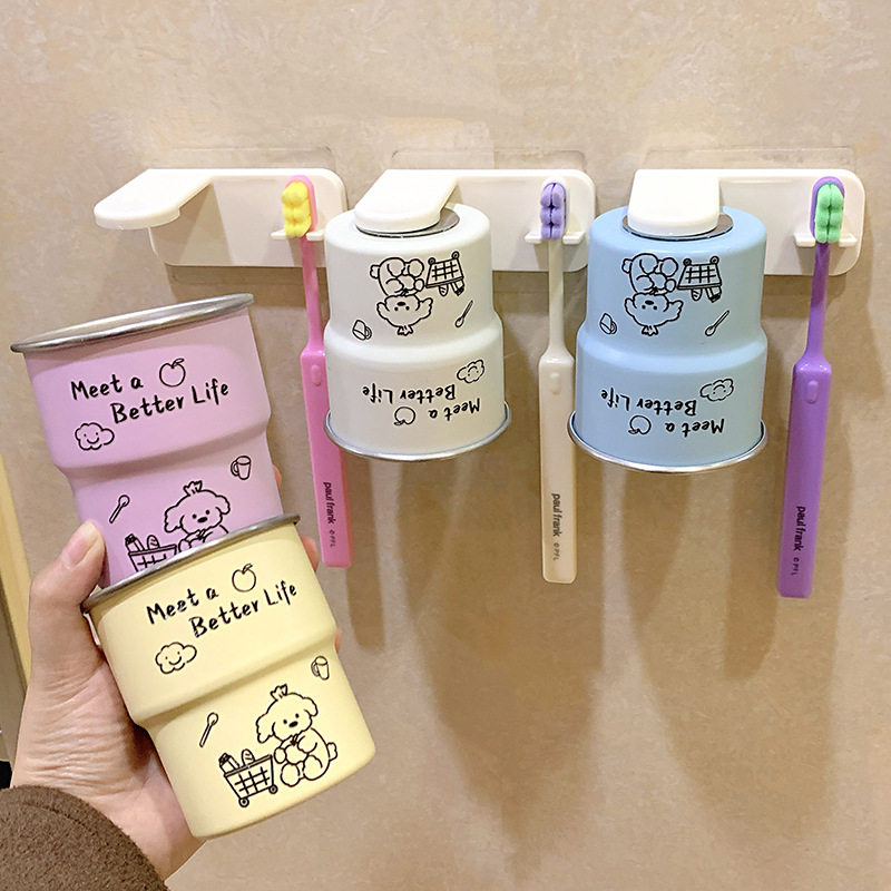 简约小动物壁挂牙杯架免打孔单人
