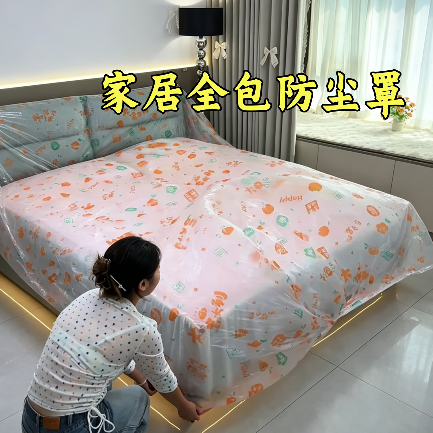 家居全包防尘罩床品沙发保护罩松紧束口一次性防尘防潮套灰防套罩