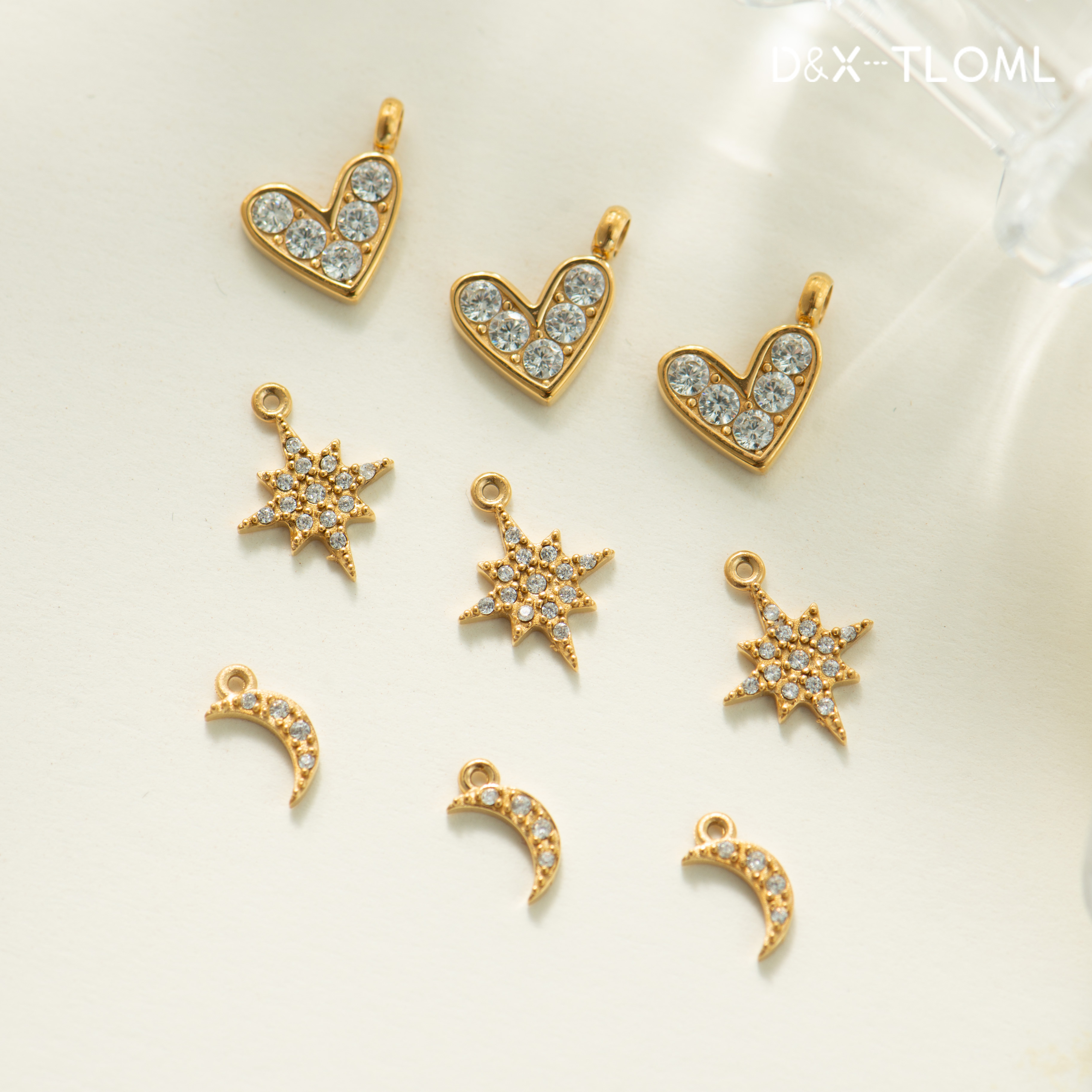 钛钢5A锆石迷你爱心星星吊坠