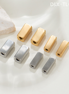 东夏饰品 钛钢精工拉丝长方隔珠 炉内电镀18k金通孔长条立体珠