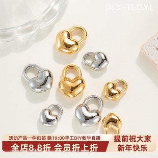 东夏饰品 钛钢精工爱心锁吊坠 真空电镀18k金镜面心形锁316提溜