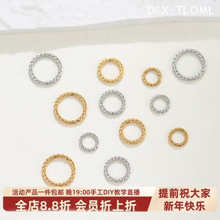 东夏饰品 316钛钢精抛焊接闭口麻花圈 真空电镀18k压花闭口圈配件