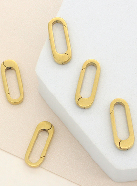 东夏饰品 钛钢精抛镀金长方扣 炉内电镀18K金弹簧按扣连接扣配件