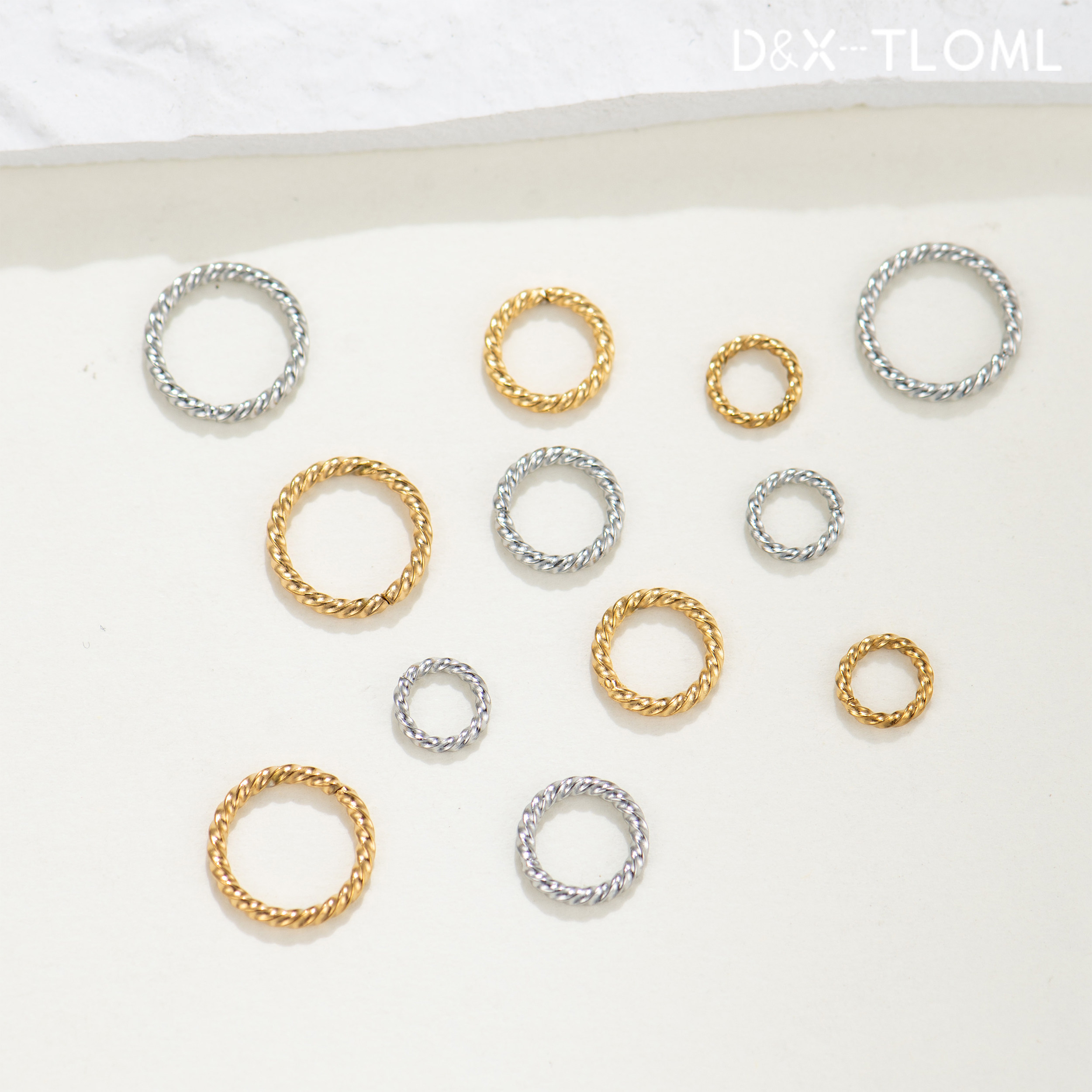 东夏饰品 316钛钢精抛焊接闭口麻花圈 真空电镀18k压花闭口圈配件