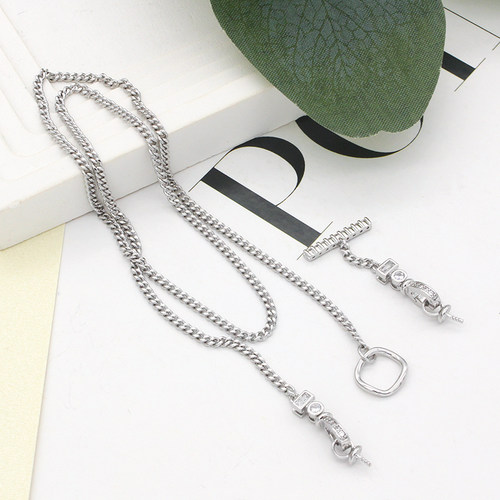 白金色古巴链路路通镶嵌珍珠