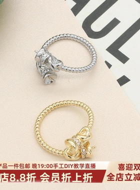 14k镀金双珠镶嵌珍珠戒托