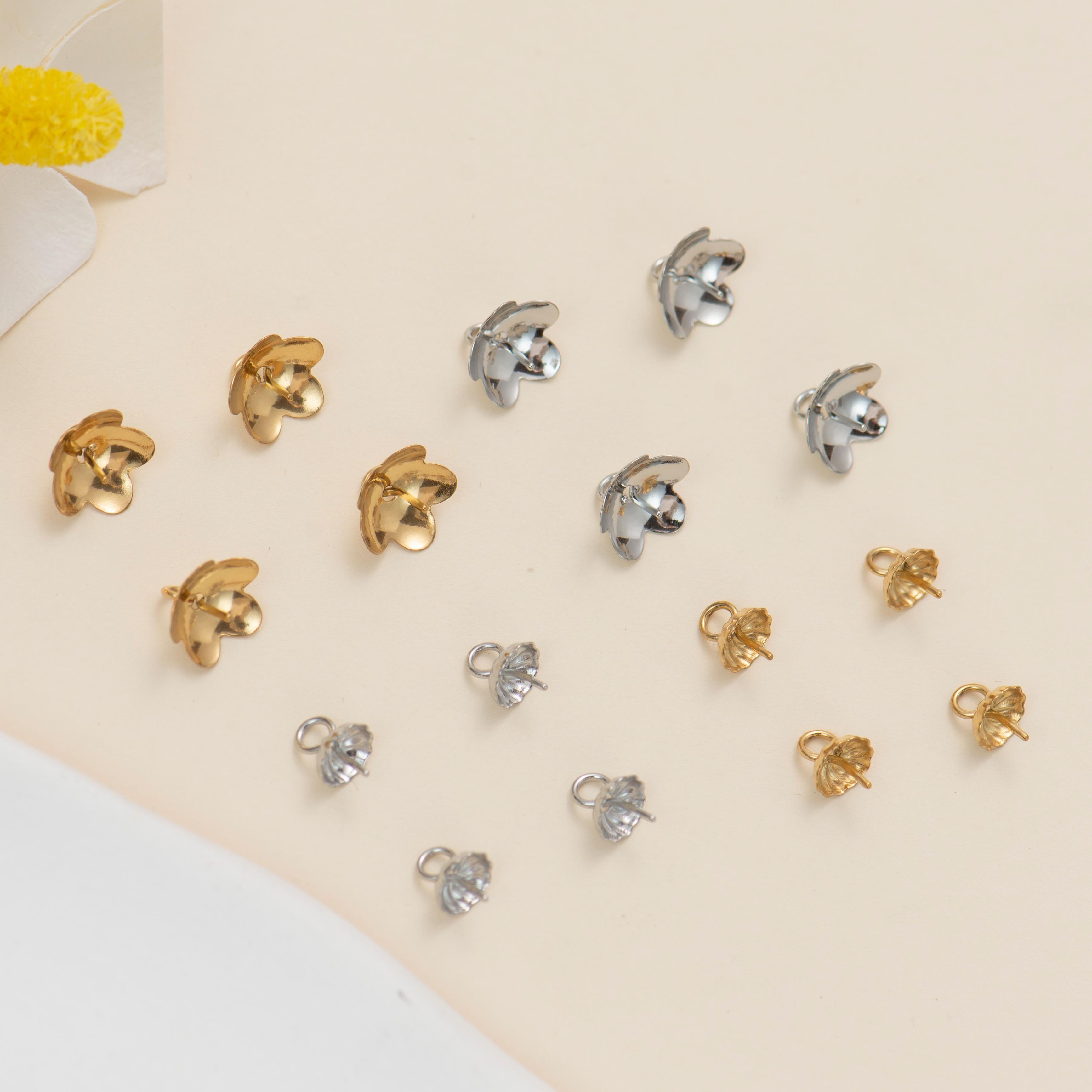 钛钢镀18K镶嵌珍珠空托珠帽