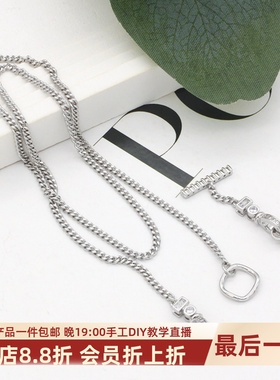 白金色古巴链路路通镶嵌珍珠