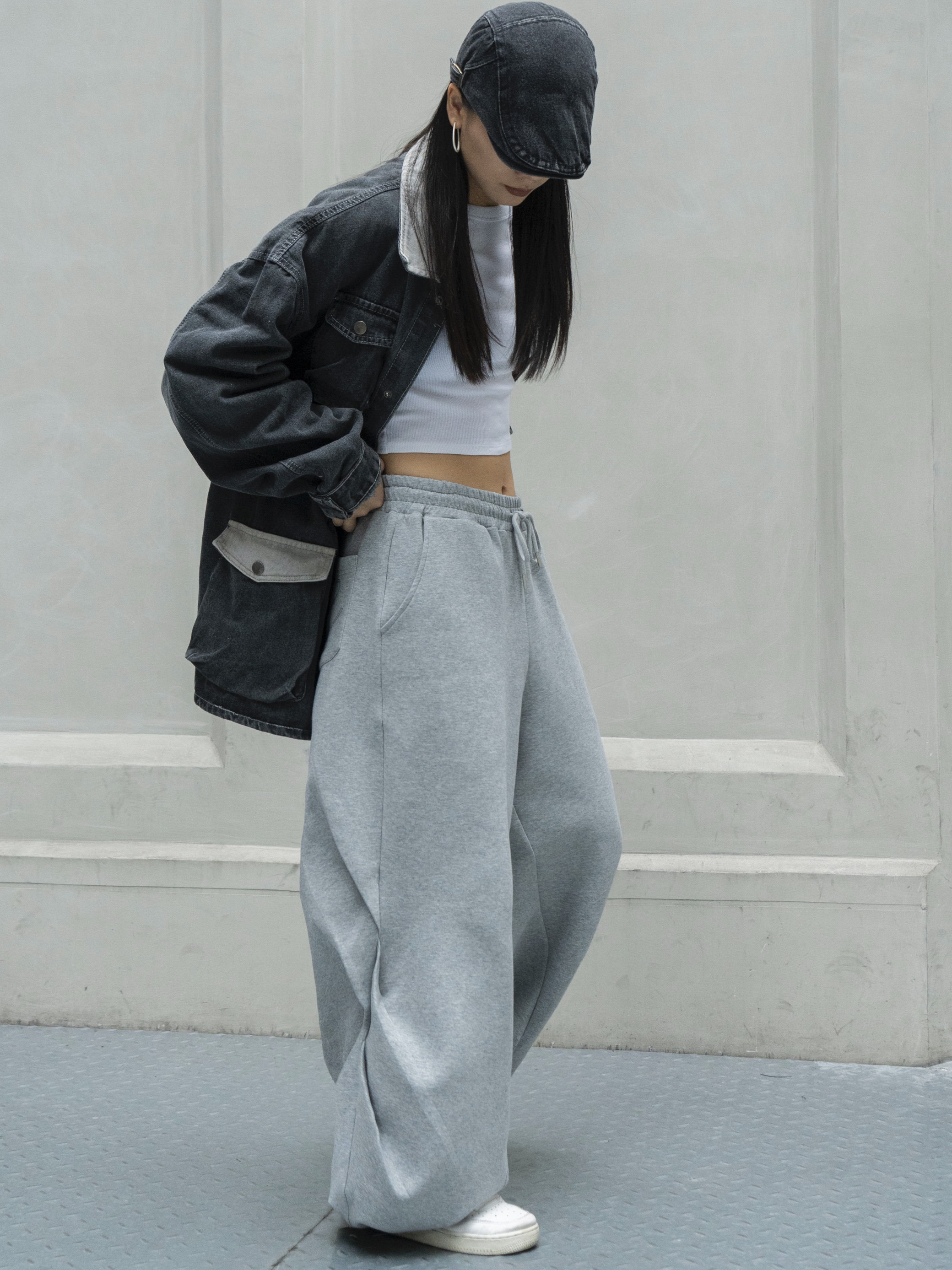GAONIER SHOP宽松休闲百搭松紧腰裤脚抽绳男女同款hiphop街舞卫裤