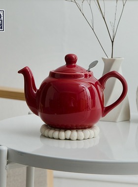 LondonPottery红色田园英国茶壶陶瓷泡茶壶茶具带滤网礼物600ml
