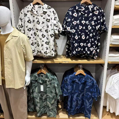 日单男装休闲宽松印花短袖衬衫