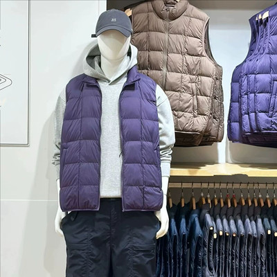 日系男装女装2025冬季空气棉服背心便携式保暖马甲立领外套483632