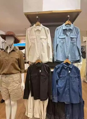 日系女装牛仔工装衬衫/长袖水洗产品衬衣空调衫外套480004/479579