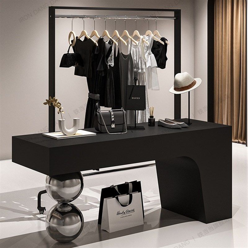 服装店中岛桌展示台女装店包包陈列展示桌不锈钢球装饰黑色流水台,住宅家具,衣帽架,淘宝优惠券,粉丝福利购,淘宝优惠卷
